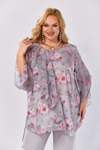 Блуза Элль-стиль 2460а серый_розовый_ринт - фото 1