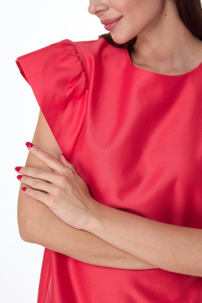 Полуприлегающее платье из льняной ткани с воланами Anelli 715 красный - фото 3