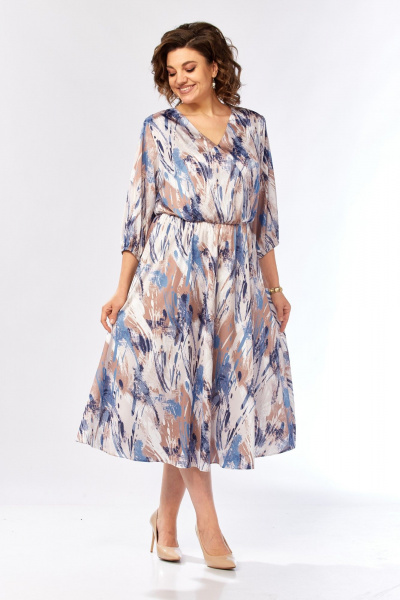 Платье Элль-стиль 2462 бежево-голубой_принт - фото 21
