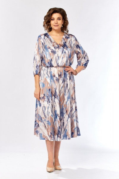 Платье Элль-стиль 2462 бежево-голубой_принт - фото 20