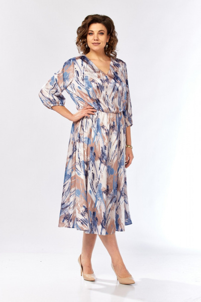 Платье Элль-стиль 2462 бежево-голубой_принт - фото 18