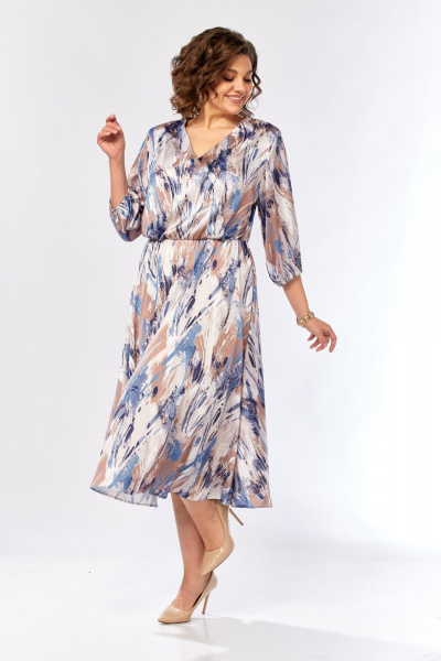 Платье Элль-стиль 2462 бежево-голубой_принт - фото 17