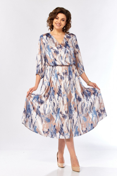 Платье Элль-стиль 2462 бежево-голубой_принт - фото 16