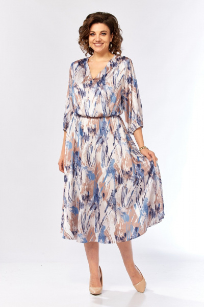 Платье Элль-стиль 2462 бежево-голубой_принт - фото 15