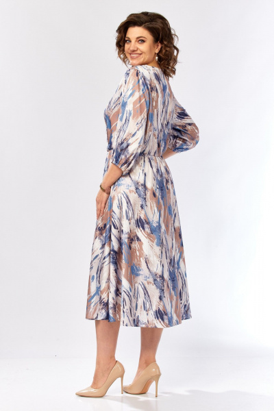 Платье Элль-стиль 2462 бежево-голубой_принт - фото 14