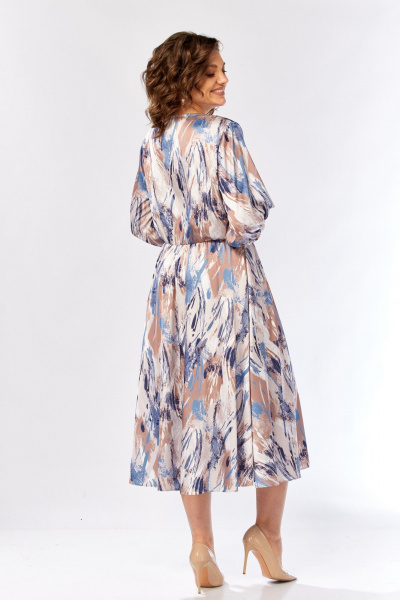 Платье Элль-стиль 2462 бежево-голубой_принт - фото 13