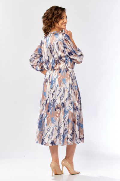 Платье Элль-стиль 2462 бежево-голубой_принт - фото 11