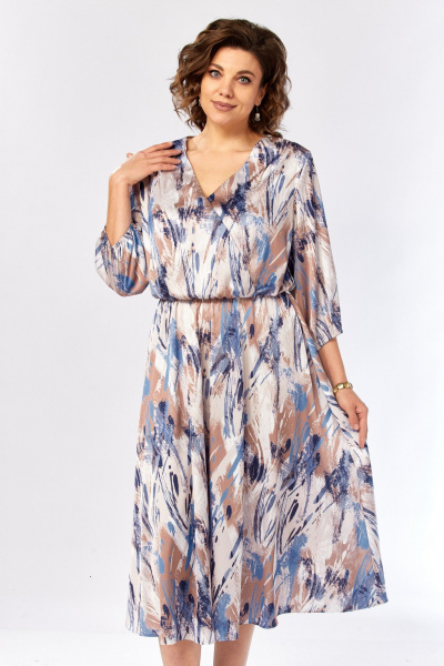 Платье Элль-стиль 2462 бежево-голубой_принт - фото 8