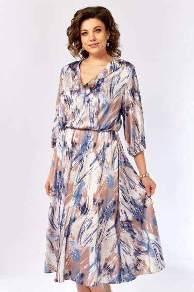 Платье Элль-стиль 2462 бежево-голубой_принт - фото 7