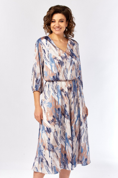 Платье Элль-стиль 2462 бежево-голубой_принт - фото 6