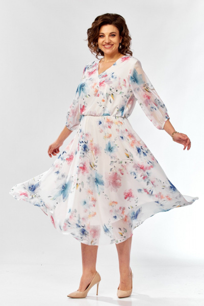 Платье Элль-стиль 2463 белый_принт_цветы - фото 8