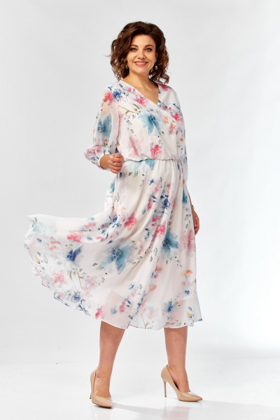 Платье Элль-стиль 2463 белый_принт_цветы - фото 6