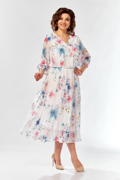 Платье Элль-стиль 2463 белый_принт_цветы - фото 3