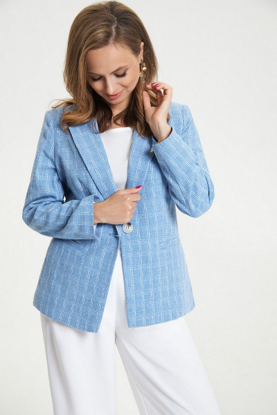 Брюки, жакет TEZA 2661 голубой_клетка-белый - фото 2