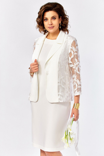 Жакет, платье Ольга Стиль С-997 белое-молоко - фото 4