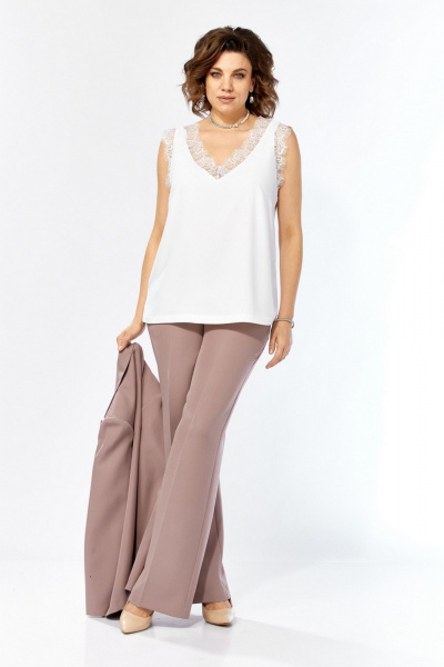 Брюки, жакет, топ Милора-стиль 1367 пудра+белый - фото 2