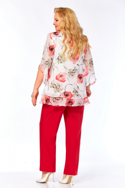 Блуза, брюки Элль-стиль 2213/13 красный_белый_принт_маки - фото 14