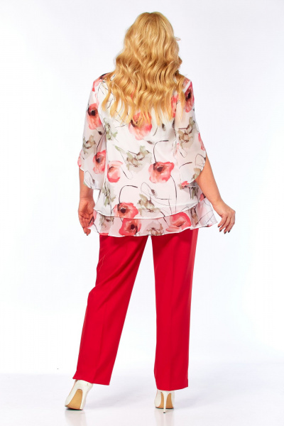 Блуза, брюки Элль-стиль 2213/13 красный_белый_принт_маки - фото 12