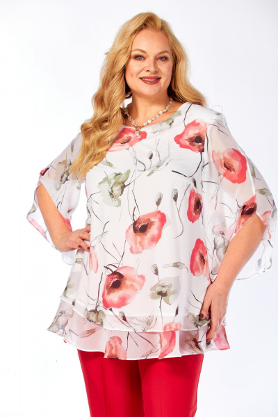 Блуза, брюки Элль-стиль 2213/13 красный_белый_принт_маки - фото 7
