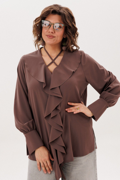 Блуза Anelli 1679 молочный-шоколад - фото 9