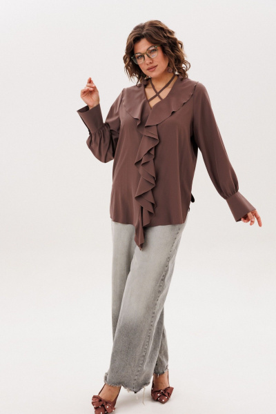 Блуза Anelli 1679 молочный-шоколад - фото 8