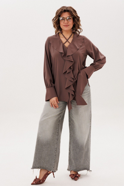 Блуза Anelli 1679 молочный-шоколад - фото 4