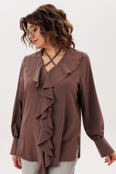 Блуза Anelli 1679 молочный-шоколад - фото 3