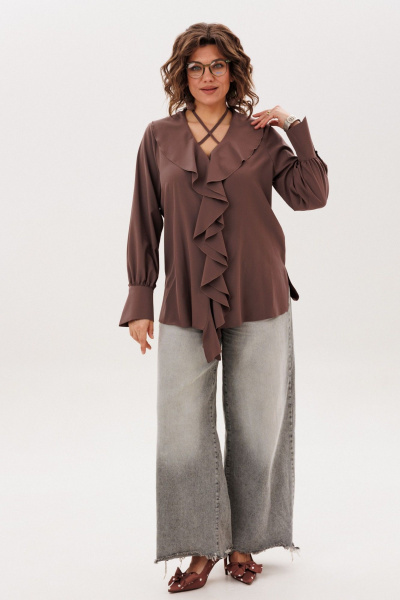 Блуза Anelli 1679 молочный-шоколад - фото 2