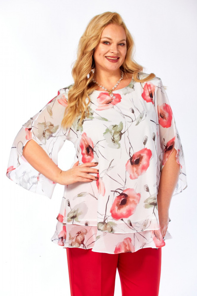 Блуза Элль-стиль 2213/13а белый_принт_маки - фото 7