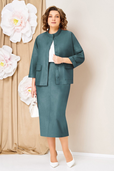 Блуза, жакет, юбка VOLNA 1464 мятно-изумрудный - фото 1