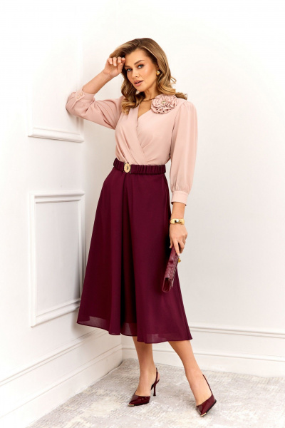 Платье AGATTI 6001 бежево-винный - фото 2