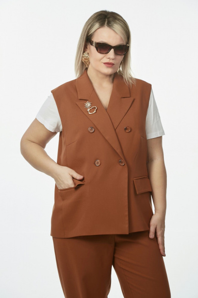 Брюки, жилет OVERYOU М241/1 миндаль - фото 8