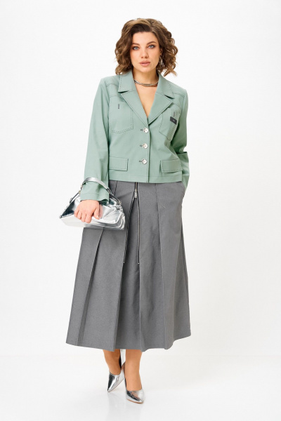 Жакет, юбка Aira Style 24139 серо-зеленый - фото 9