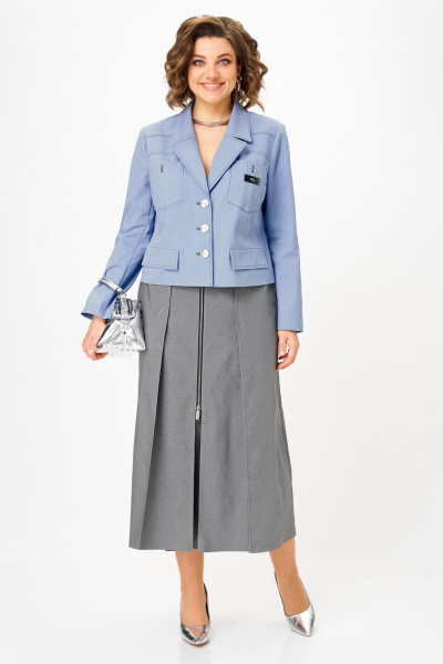 Жакет, юбка Aira Style 24139 серо-голубой - фото 10