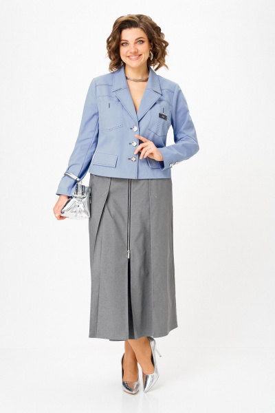 Жакет, юбка Aira Style 24139 серо-голубой - фото 5