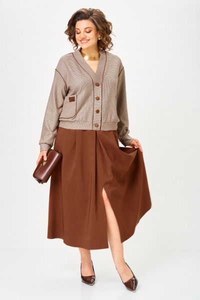 Жакет, юбка Aira Style 24131 бежево-коричневый - фото 9