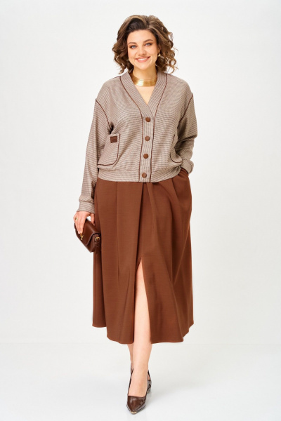 Жакет, юбка Aira Style 24131 бежево-коричневый - фото 1