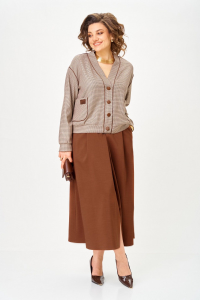 Жакет, юбка Aira Style 24131 бежево-коричневый - фото 7