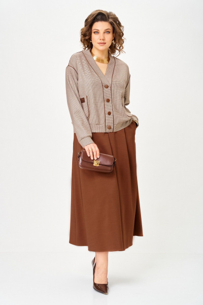 Жакет, юбка Aira Style 24131 бежево-коричневый - фото 6