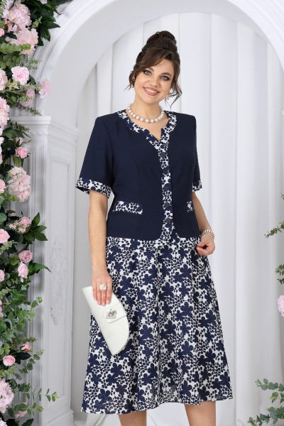 Блуза, юбка Ninele 5992 синий_цветы - фото 3