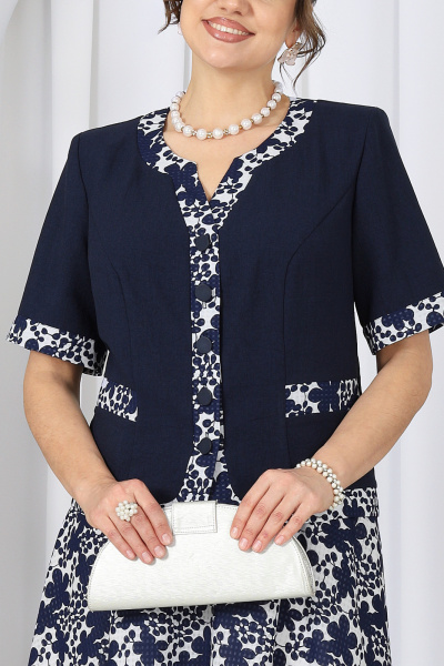 Блуза, юбка Ninele 5992 синий_цветы - фото 6