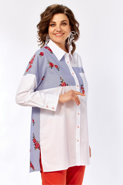 Белая блузка из ткани решелье с нагрудным карманом и застежкой Matini 4.1530/1 - фото 11