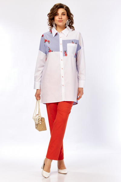 Белая блузка из ткани решелье с нагрудным карманом и застежкой Matini 4.1530/1 - фото 7