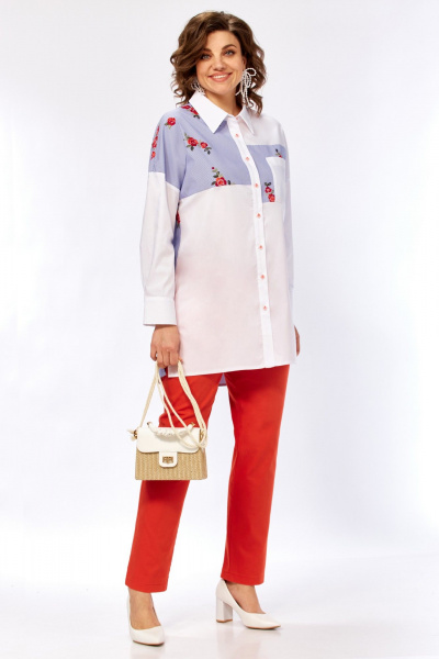 Белая блузка из ткани решелье с нагрудным карманом и застежкой Matini 4.1530/1 - фото 6