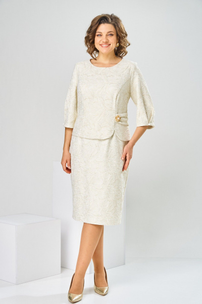 Платье Romanovich Style 1-2537 молочный/листики - фото 2