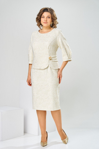 Платье Romanovich Style 1-2537 молочный/листики - фото 1