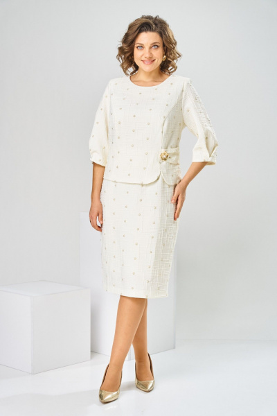 Платье Romanovich Style 1-2537 молочный/штрихи - фото 1