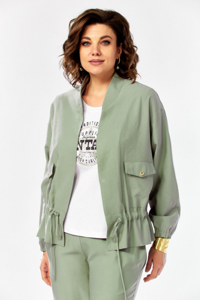 Брюки, жакет Ольга Стиль С-1011 серо-зеленый - фото 9