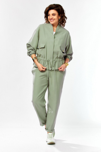 Брюки, жакет Ольга Стиль С-1011 серо-зеленый - фото 3