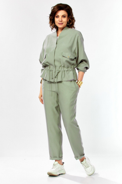 Брюки, жакет Ольга Стиль С-1011 серо-зеленый - фото 2